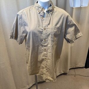 Eddie Bauer Mens Button Down Shirt‎ Large Short Sleeve Tan Casual